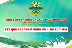 Kết quả bốc thăm vòng 1/8 lứa tuổi U10 Giải Bóng đá Nhi đồng Cup Báo Thanh hoá lần thứ III - năm 2024