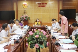 Phó Chủ tịch UBND tỉnh Lê Thị Thìn nghe báo cáo Đề án kiểm soát thực phẩm từ tỉnh ngoài vào trong tỉnh