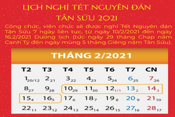 Lịch nghỉ Tết Nguyên đán Tân Sửu 2021