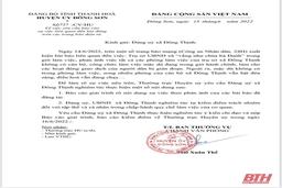 Huyện uỷ Đông Sơn yêu cầu Đảng uỷ, UBND xã Đông Thịnh giải trình việc không có cán bộ, công chức làm việc trong giờ hành chính