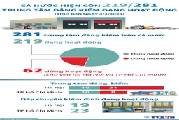[Infographics] Cả nước còn 219 trung tâm đăng kiểm hoạt động