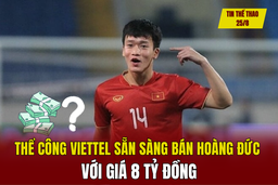 Tin thể thao 25/8: Thể Công Viettel sẵn sàng bán Hoàng Đức với giá 8 tỷ đồng