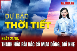 Dự báo thời tiết ngày 21/10: Thanh Hóa rải rác có mưa dông, gió nhẹ