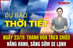 Dự báo thời tiết 23/11: Thanh hóa trưa chiều nắng hanh, sáng sớm se lạnh