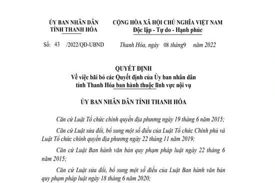 Bãi bỏ 5 quyết định thuộc lĩnh vực nội vụ