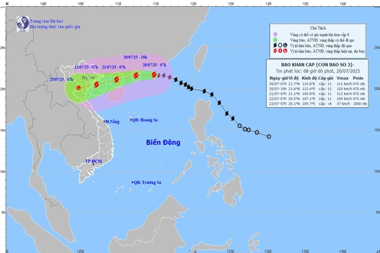 Bão số 3 cách Quảng Ninh - Hải Phòng khoảng 705km về phía Đông