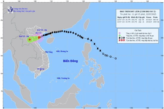 7 giờ sáng mai (23/7), bão số 3 suy yếu thành áp thấp nhiệt đới, gây mưa lớn diện rộng