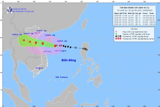Bão số 5 cách Nghệ An 660km, từ đêm nay đất liền Thanh Hóa có gió mạnh, mưa lớn