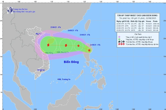 Vùng áp thấp đã mạnh lên thành áp thấp nhiệt đới